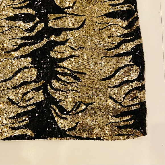 BLACK COLLECTION Mini Skirt Black Gold Tiger Print Celebrity Luxury Style - Picture 5 of 14